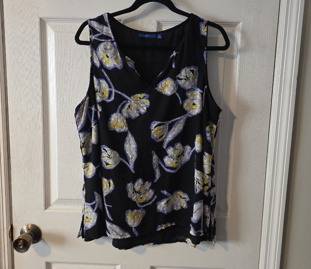 Apt. 9 Black and Yellow Floral Sleeveless Top